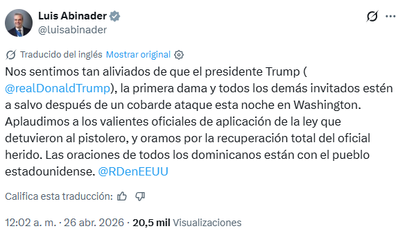 Presidente Abinader expresa su solidaridad tras ataque contra Donald Trump en Washington - Noticias de hoy en República Dominicana | De Último Minuto