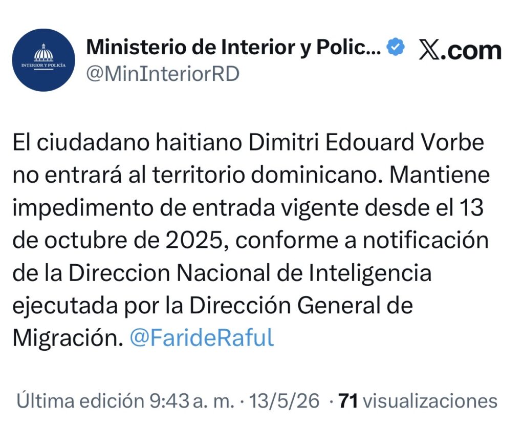República Dominicana reafirma impedimento de entrada a ciudadano haitiano Dimitri Edouard Vorbe - Noticias de hoy en República Dominicana | De Último Minuto
