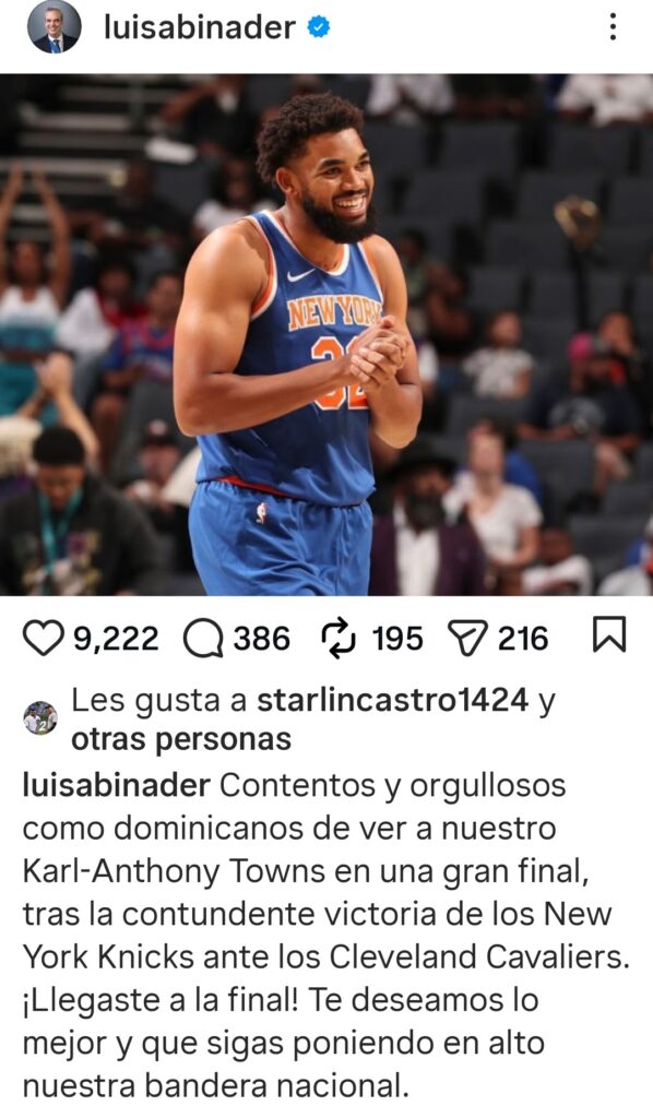 Presidente Abinader felicita a Karl-Anthony Towns por llevar a los Knicks a la final de la NBA | 1 | Presidente Abinader felicita a Karl-Anthony Towns por llevar a los Knicks a la final de la NBA - Noticias de hoy en República Dominicana | De Último Minuto
