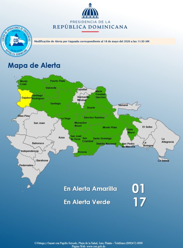 COE coloca 17 provincias en alerta verde y a Dajabón en amarilla por efectos de vaguada - Noticias de hoy en República Dominicana | De Último Minuto