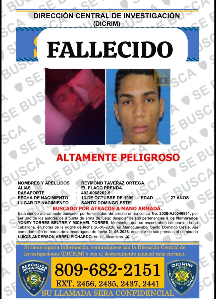 Policía informa que “Flaco Prenda” muere al enfrentar patrullas del DICRIM durante operativo de búsqueda en San Isidro, SDE