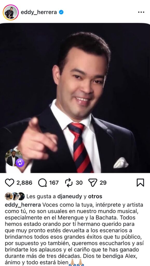Eddy Herrera se une a las muestras de apoyo a Alex Bueno en medio de su recuperación | 1 | Eddy Herrera se une a las muestras de apoyo a Alex Bueno en medio de su recuperación - Noticias de hoy en República Dominicana | De Último Minuto