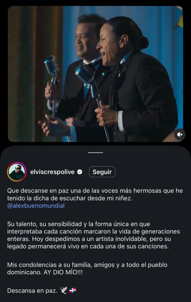 Conmoción y luto en la música latina: consternación de artistas ante el fallecimiento de Alex Bueno | 3 | Conmoción y luto en la música latina: consternación de artistas ante el fallecimiento de Alex Bueno - Noticias de hoy en República Dominicana | De Último Minuto