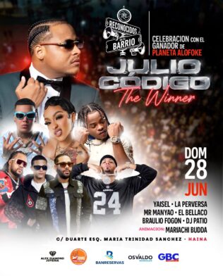 “Reconocidos en tu Barrio” presenta a Julio Código, ganador de Planeta Alofoke, en concierto este domingo 28 de junio en Haina