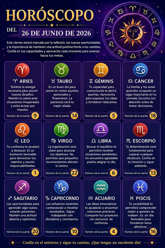 Horóscopo del 26 de junio de 2026