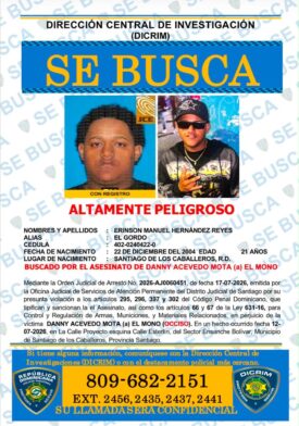 Policía exhorta a “El Gordo” a entregarse por muerte a tiros de un joven en Santiago