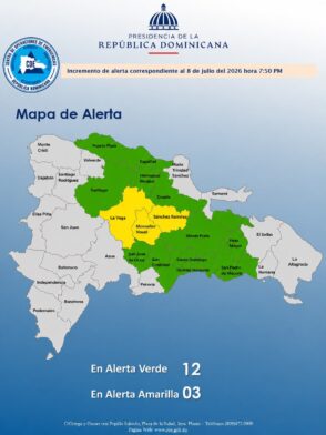 COE activa alertas por lluvias: tres provincias pasan a amarilla y 12 quedan bajo alerta verde