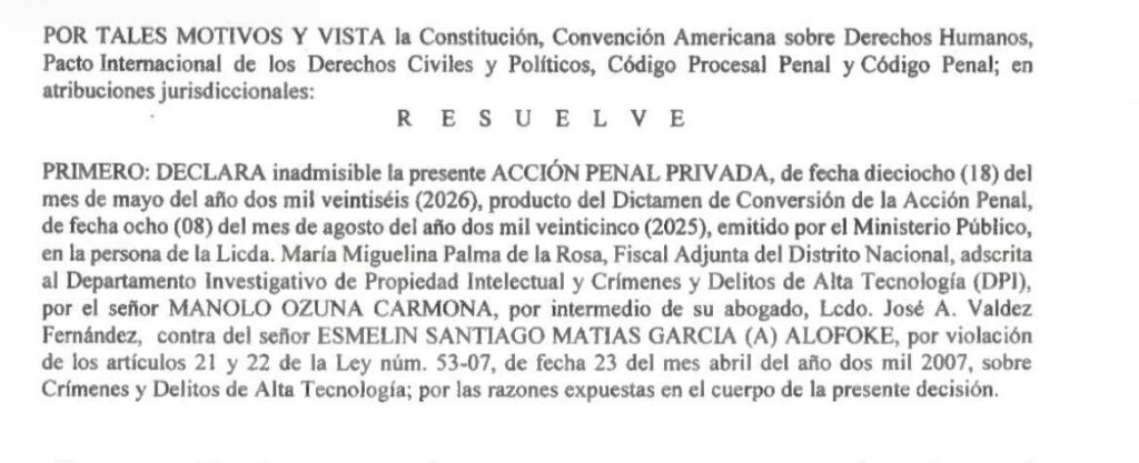 Tribunal declara inadmisible por tercera vez acusación de Manolo Ozuna contra Santiago Matías