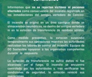 Incendio en las inmediaciones del antiguo vertedero de Cancino fue controlado sin víctimas ni daños a la estación de transferencia