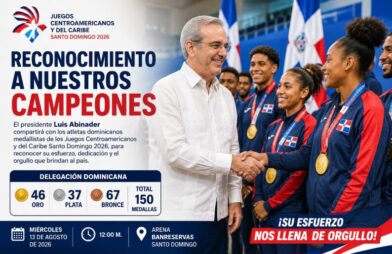 Abinader recibirá a medallistas dominicanos de Santo Domingo 2026 en acto de reconocimiento