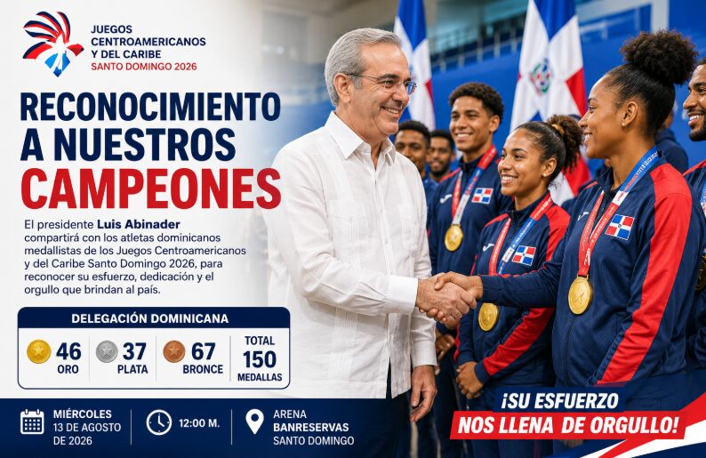 Abinader recibirá a medallistas dominicanos de Santo Domingo 2026 en acto de reconocimiento