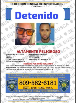 DICRIM captura en Santiago a hombre buscado por robo de caja fuerte con armas y dinero
